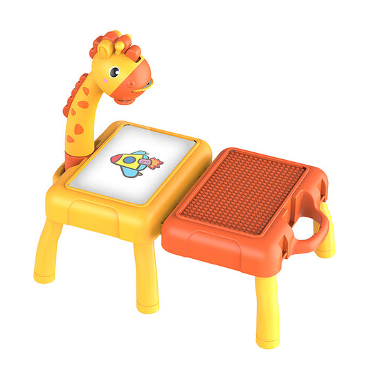 Kids Painting Board Toys Multi-functional Projector Cartoon Art Painting Table With Lighting Music Toys For Boys Girls yellow