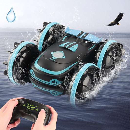 2.4g Remote Control Car Double-sided Tumbling Amphibious Stunt Car Blue handle control