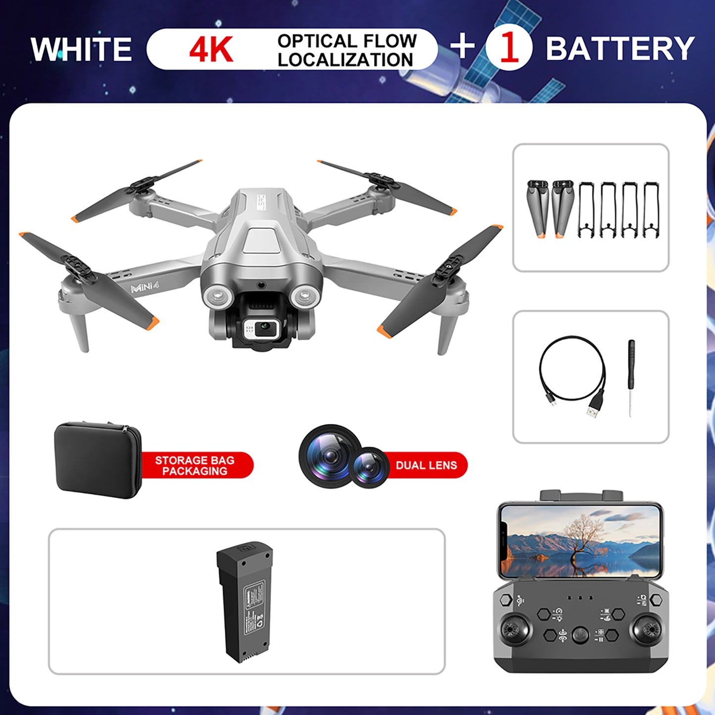 Mini 4 RC Drone with Cam 4k HD Foldable Mini Drone Wifi Optical Flow Positioning