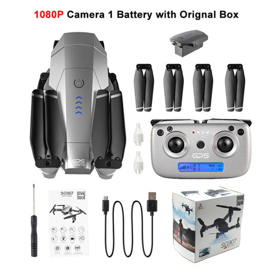 SG907 GPS Drone with 4K 1080P HD Dual Camera 5G Wifi RC Quadcopter Optical Flow Positioning Foldable Mini Drone VS E520S E58 Color box 1080P one-battery