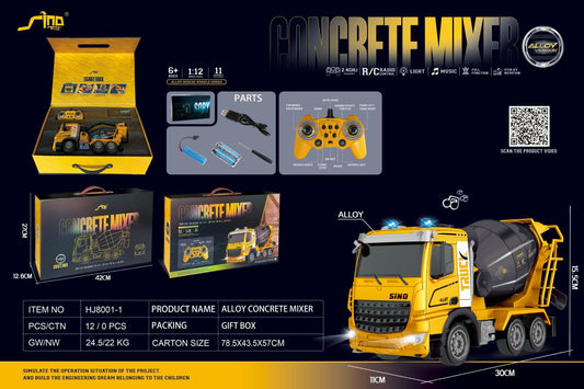 1: 12 2.4G RC Excavator Crane Car Models Alloy Engineering Vehicle with Music Light
