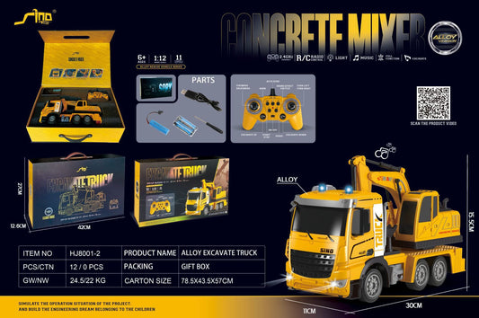 1: 12 2.4G RC Excavator Crane Car Models Alloy Engineering Vehicle with Music Light