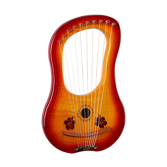 10-String Wooden Lyre Harp Metal Strings Mahogany Solid Wood String Instrument with Carry Bag