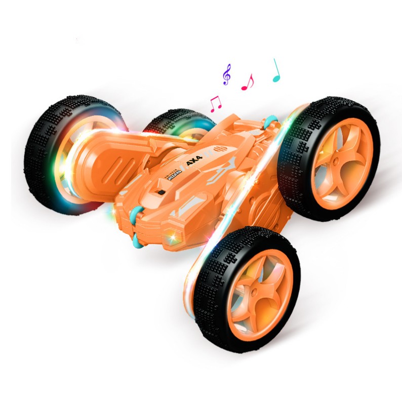 Jc07 Remote Control Drift Car With Colorful Led Light Music Double-sided Flip Swing Arm Stunt Rc Car Toys For Kids Gifts orange