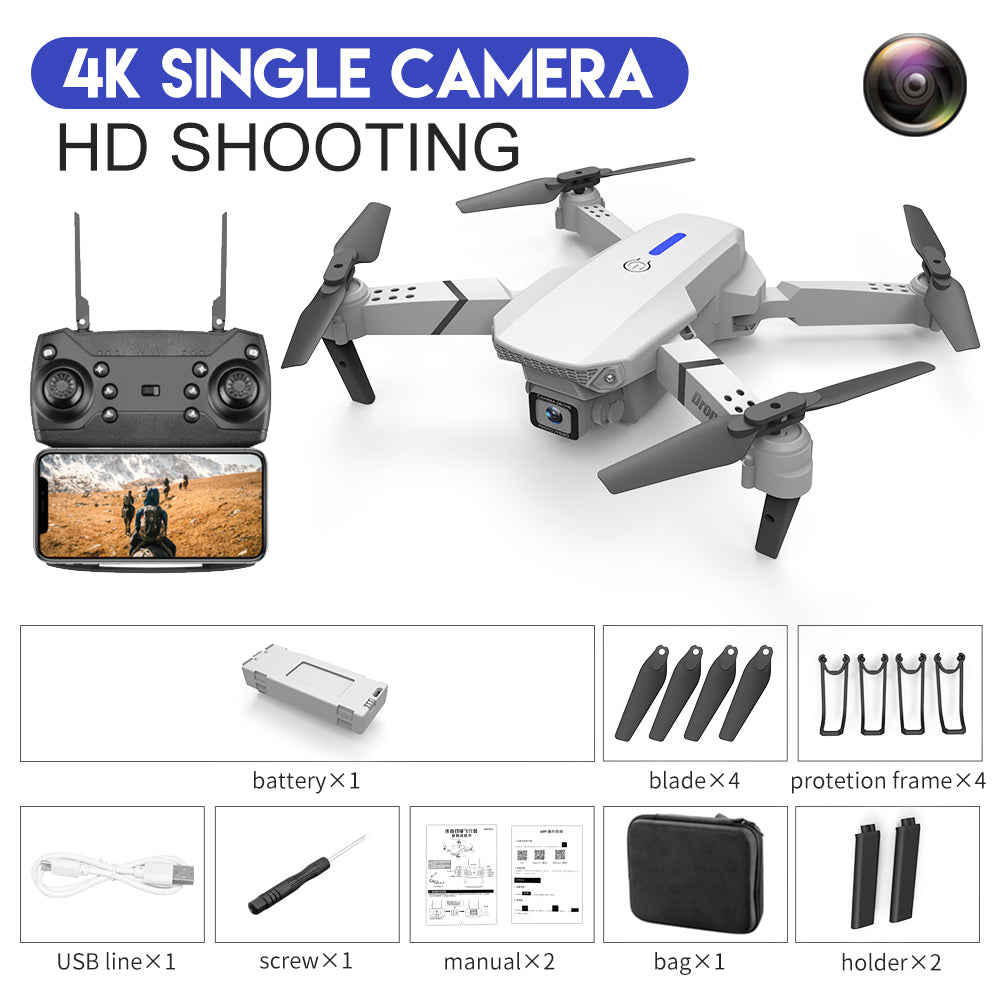 LS-E525 Drone 4k RC Drone Quadcopter Foldable Toys Drone with Camera HD 4K WIFi FPV Drones One Click Back Mini Drone Single lens 4K storage package white