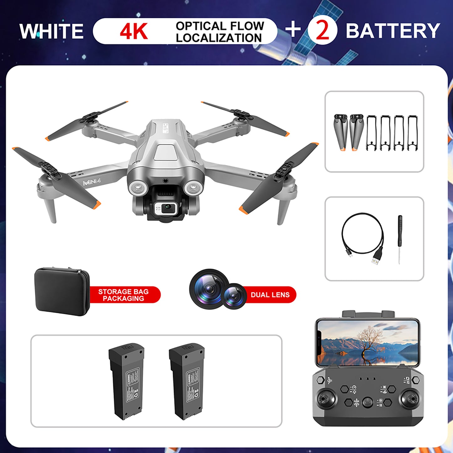 Mini 4 RC Drone with Cam 4k HD Foldable Mini Drone Wifi Optical Flow Positioning