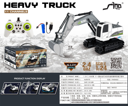 1:24 2.4G RC Excavator Dumper with Music Light Rechargeable Engineering Vehicle Toy