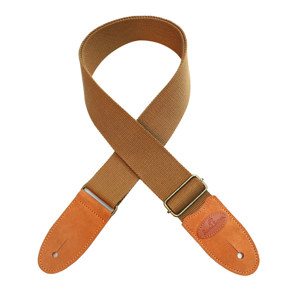 Guitar Strap Cotton Leather Comfortable Belt Solid Color Band for Folk Guitar Light Khaki_5 * 165cm