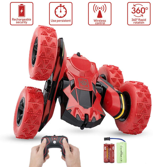 Remote Control Stunt Car Rc 4WD Off Road Rechargeable 2.4Ghz 3D Deformation Racing Car Double Sided Rotating Tumbling 360° Flips Off Road High Speed 7.5Mph Truck red