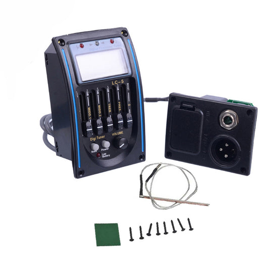 5-Band EQ Equalizer System Acoustic Guitar Preamp Piezo Pickup LCD Screen Tuner  Blue edge
