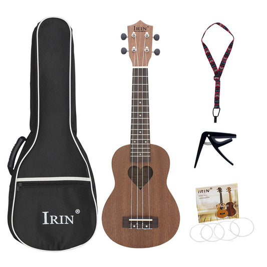 21inch Sapele Ukulele Hawaiian Small Guitar 4-string Ukulele Heart-shaped Sound Hole Musical Instrument Wood color