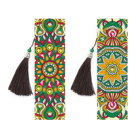 2Pcs 5D DIY Diamond Painting Leather Bookmark Tassel Book Marks Special Shaped Diamond Embroidery