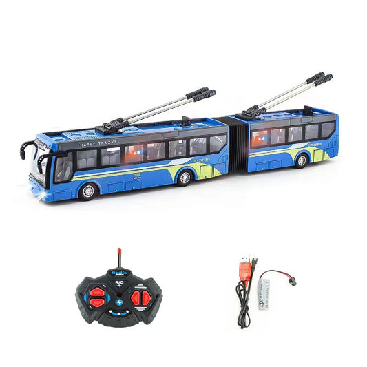 27MHz RC Bus Toy With Lights 4CH Simulation Tourist Sightseeing Bus USB Rechargeable School Bus Model Toys