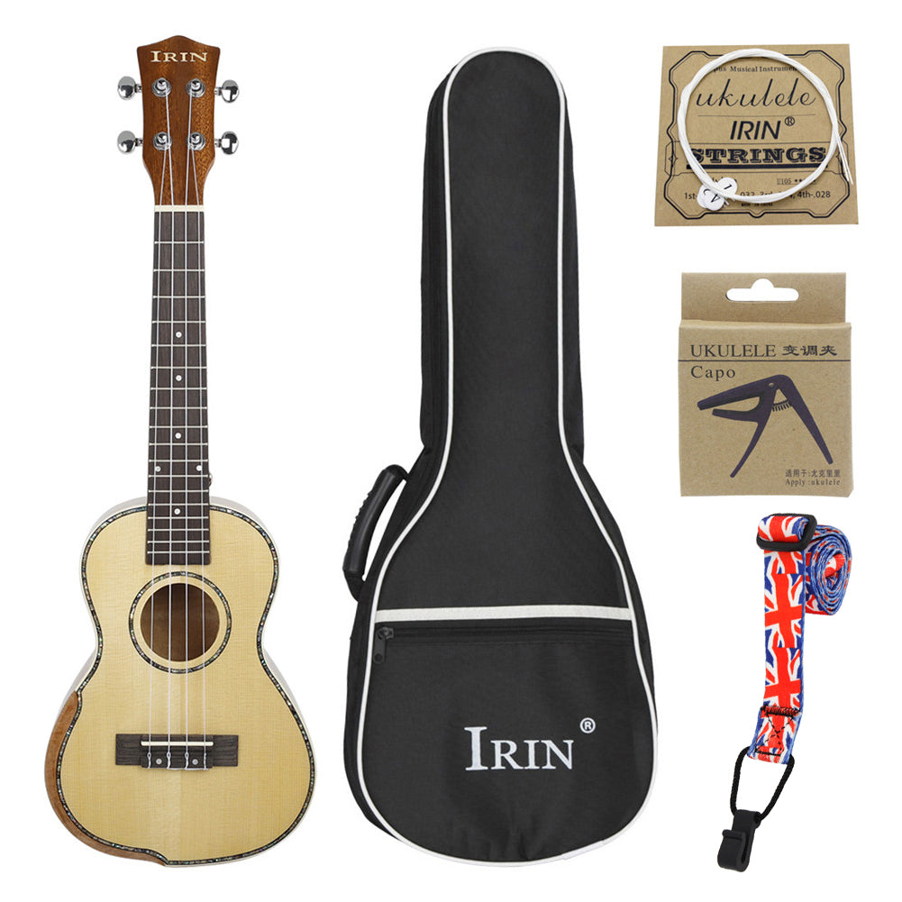 UK2385 23inch Concert Ukulele Spruce Acacia Panel Classical Ukelele Guitar with Bag String Capo Strap Wood color