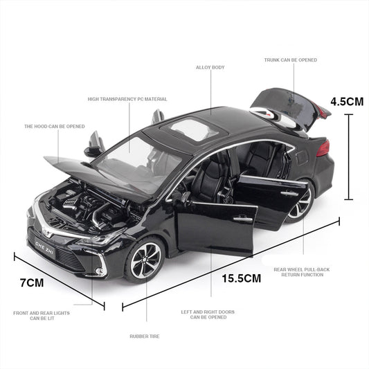 Exquisite Alloy Simulation 1:32 Toyota Corolla Family Car  Model  Decoration Sound Light Force Control Children Pull-back Car Toy Black