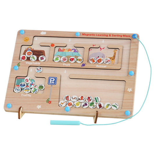 Wooden Magnetic Maze Board Learning Sorting Board Magnetic Early Educational Toys For Kindergarten Boys Girls Gifts A