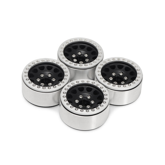 4Pcs Aluminum Alloy 1.9  Wheels Rims for 1/10 RC Crawler Axial SCX10 SCX10 II 90046 Traxxas TRX4 D90 Silver + black