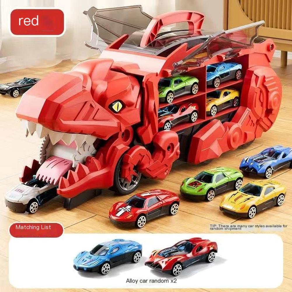 Transformed Dinosaur Car With Alloy Car Unique Tyrannosaurus Rex Track Car Toys For Boys Girls Birthdays Gifts Red dinosaur + 2 alloy cars