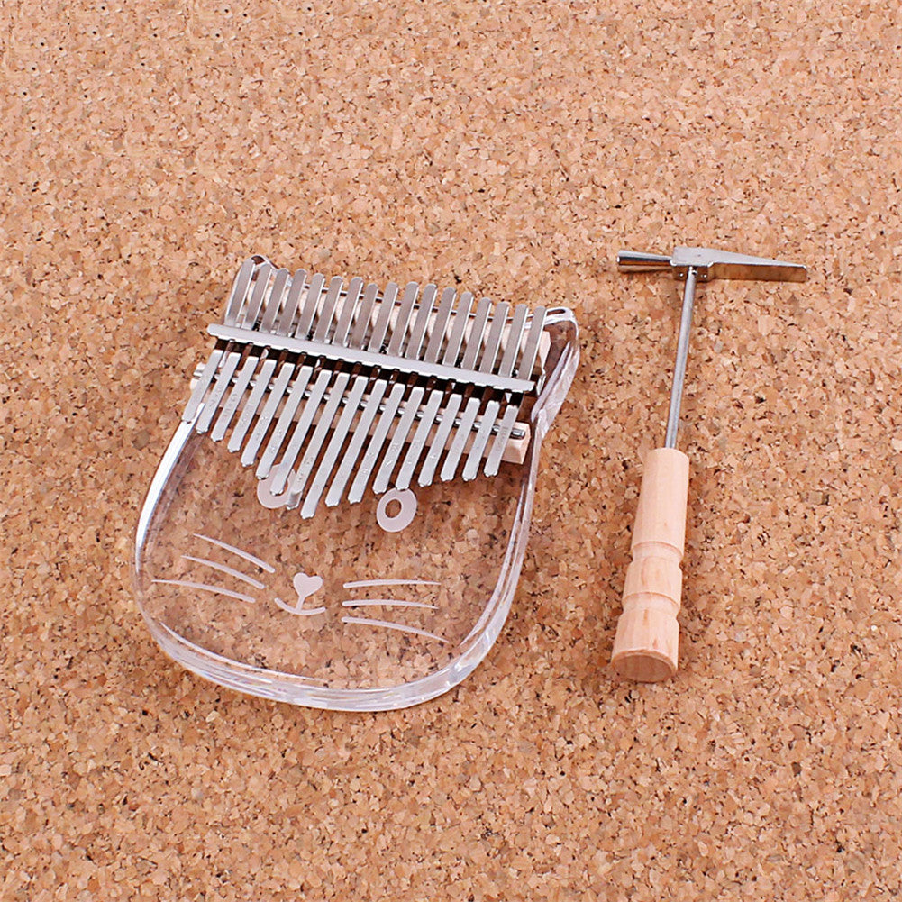 17-key Thumb Piano Kalimba Acrylic Crystal Cat-shape Transparent Color Thumb Piano Transparent