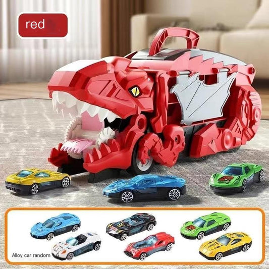 Transformed Dinosaur Car With Alloy Car Unique Tyrannosaurus Rex Track Car Toys For Boys Girls Birthdays Gifts Red dinosaur + 6 alloy cars