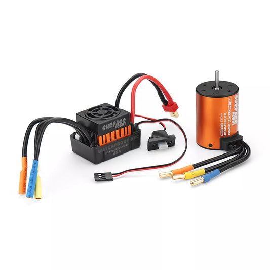 Surpass Hobby Waterproof 3650 3100KV Brushless Motor +45A ESC Combo Set for 1/10 Rc Car  Orange