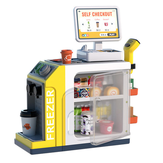 Cash Register Playset For Kids Simulation Money Scanner Play Foods Refrigerator Pretend Play Toys Gifts For Boys Girls orange