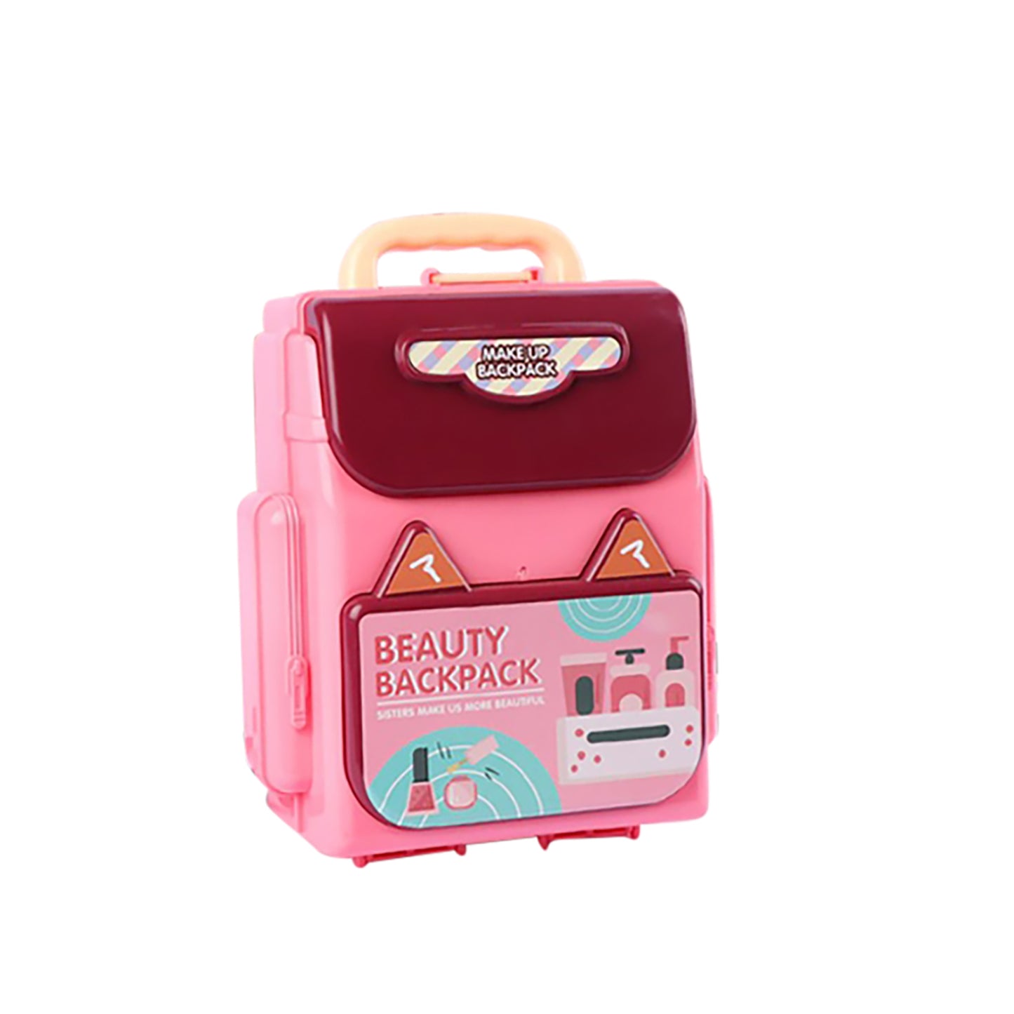 Kids Pretend Play Toys 3 In 1 Backpack Makeup Tools Kit Play House Toys For Boys Girls Birthday New Year Gifts Pink