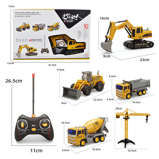 5-in-1 Electric Remote Control Inertial Alloy Engineering Vehicle Set