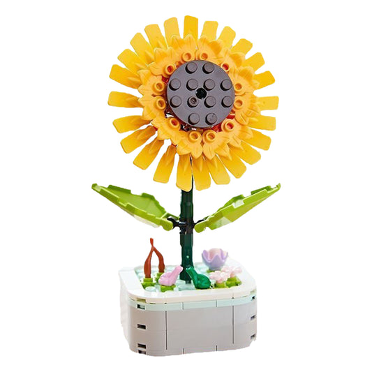 Building Block Flower, DIY Creative Potting Building Blocks, Artificial Flower Bouquet Building Set Home Office Desktop Decor For Kids Birthday New Year Gifts Sunflower Flower