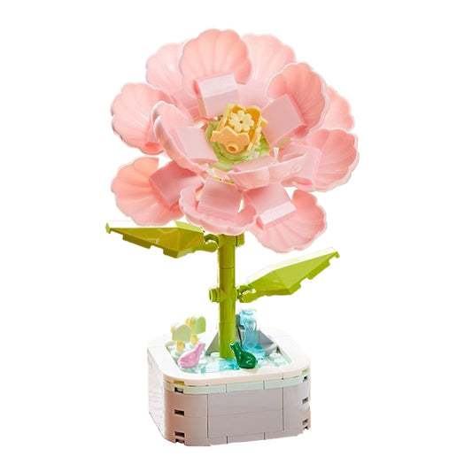 Building Block Flower, DIY Creative Potting Building Blocks, Artificial Flower Bouquet Building Set Home Office Desktop Decor For Kids Birthday New Year Gifts Hibiscus Rose