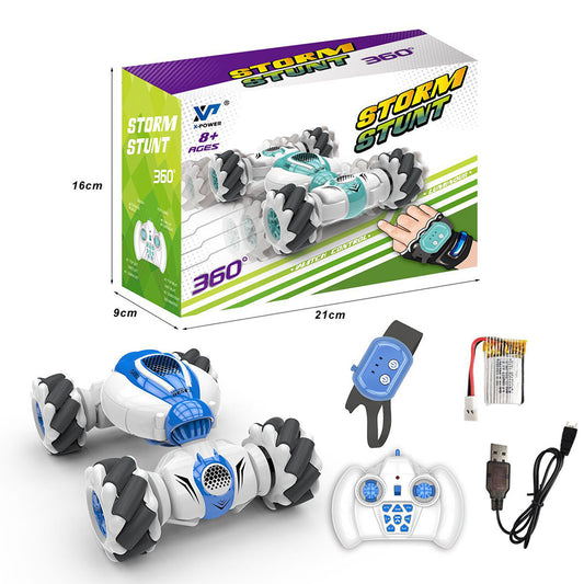 Children Remote Control Climbing Car Electric Charging Gesture Induction Lateral Deformation Twist 4-wheel Drive Drift Stunt Car 012 Blue White