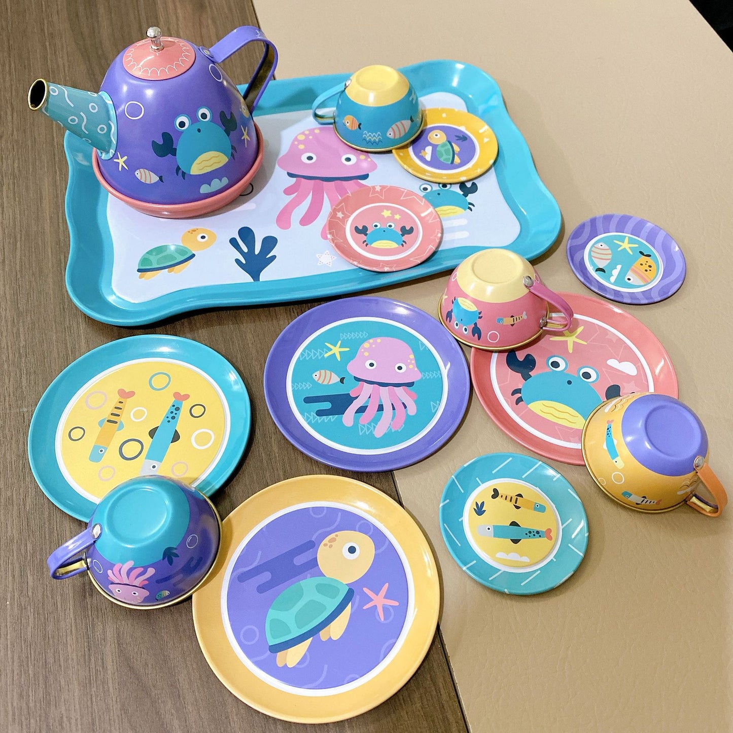 14pcs Tea Party Set For Little Girls Kitchen Utensils Tableware Metal Princess Tea Party Set Pretend Play Toys