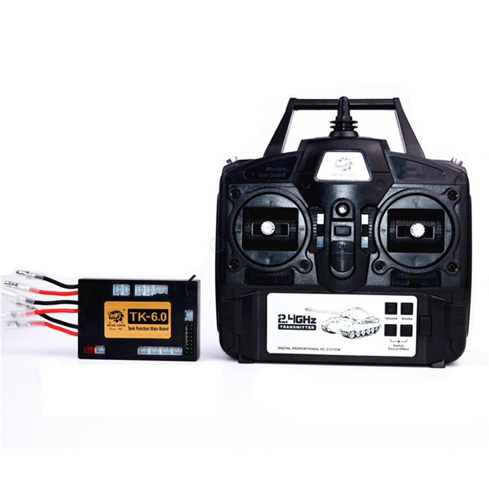6.0 Function Mainboard + 2.4G Transmitter Remote Control System Set for Heng Long 1/16 RC Car Model black