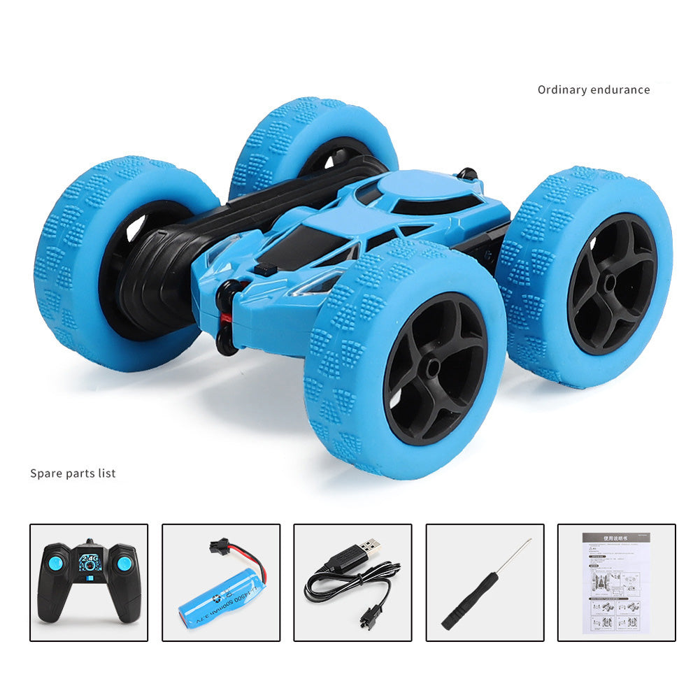 Remote Control Stunt Car Four Wheel Drive Double Side Crawling Deformation Rollover Car Children Charging Toy blue