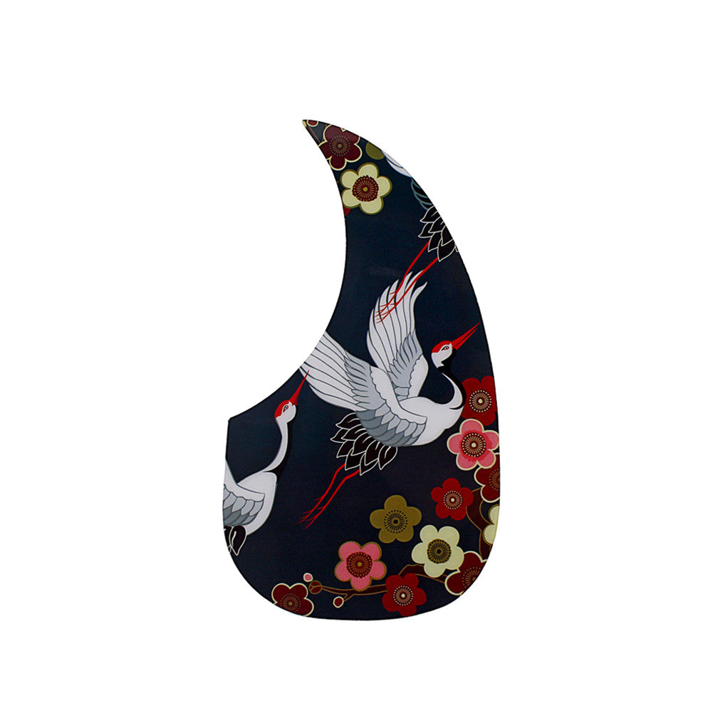 Universal Folk Acoustic Guitar Pickguard Comma Pick Guard Sticker with 2-Crane Pattern Photo Color