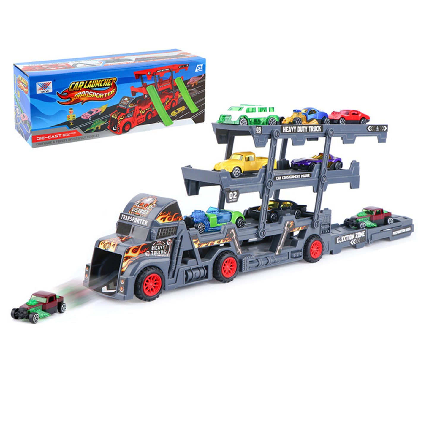 Transport Carrier Truck Car Toy With Mini Cars Catapulting Transporter Truck Play Set Birthday Gifts Gifts