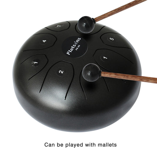 5.5 in. Steel Tongue Drum Steel Drums Flatsons Handpan Standard C Key 8 Notes with Drum Mallets Carry Bag black