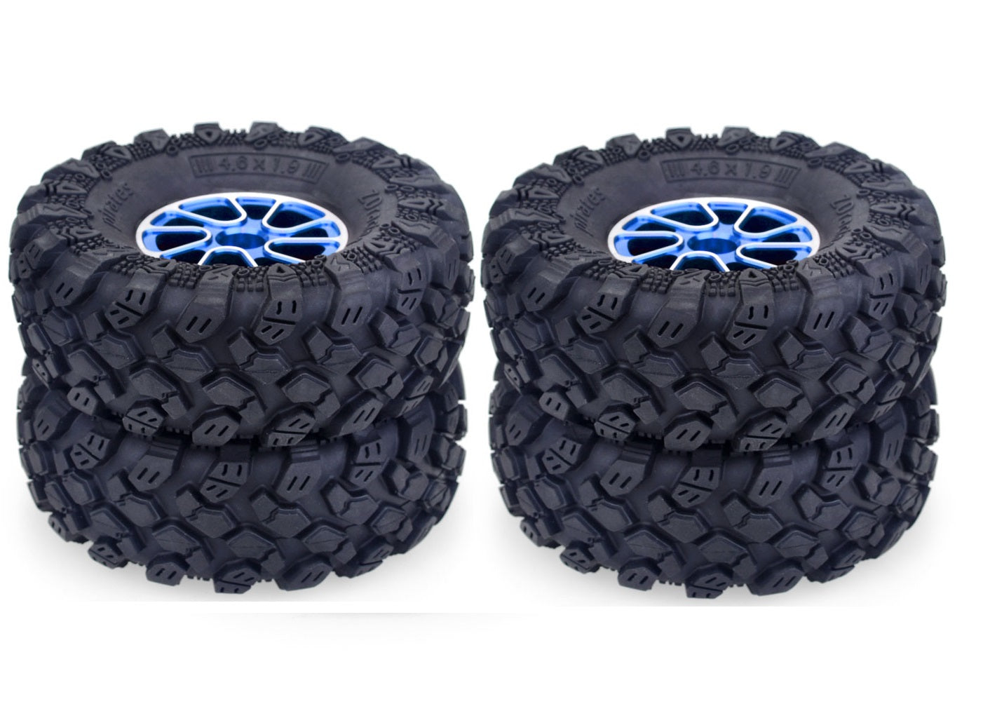 4Pcs 1.9"" Beadlock Wheel Rim & 1.9 Rubber Tires Set for 1/10 RC Crawler Axial SCX10 90046 Traxxas TRX-4 Redcat GEN 8 RC Car Parts blue
