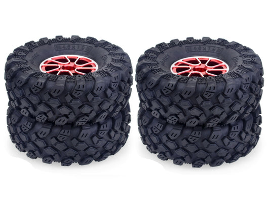 4Pcs 1.9"" Beadlock Wheel Rim & 1.9 Rubber Tires Set for 1/10 RC Crawler Axial SCX10 90046 Traxxas TRX-4 Redcat GEN 8 RC Car Parts red