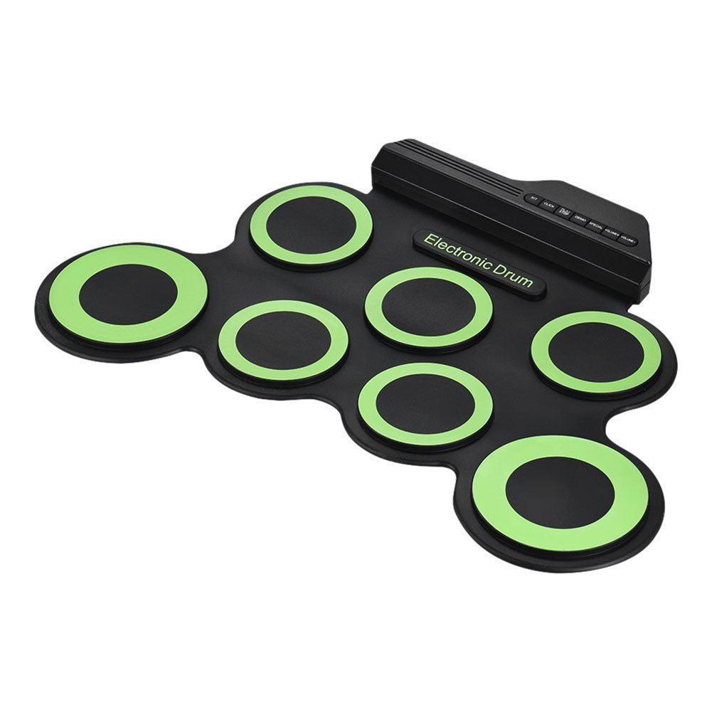 Portable Electronic Drum Digital USB 7 Pads Roll up Drum Set Silicone Electric Drum Pad Kit with DrumSticks Foot Pedal green