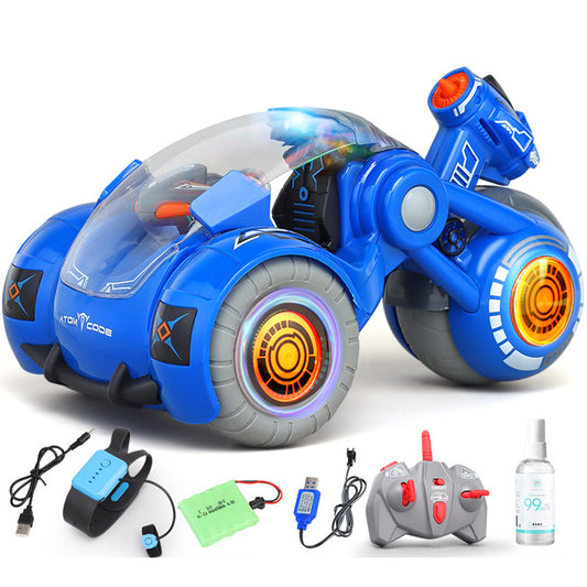 2.4G RC Stunt Car Dual Remote Control Gesture Sensing Spray Drift Car Model Toy for Kids blue